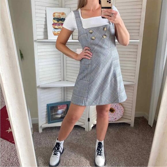 Free People Gray Plaid Mini Dress - Picture 1 of 13